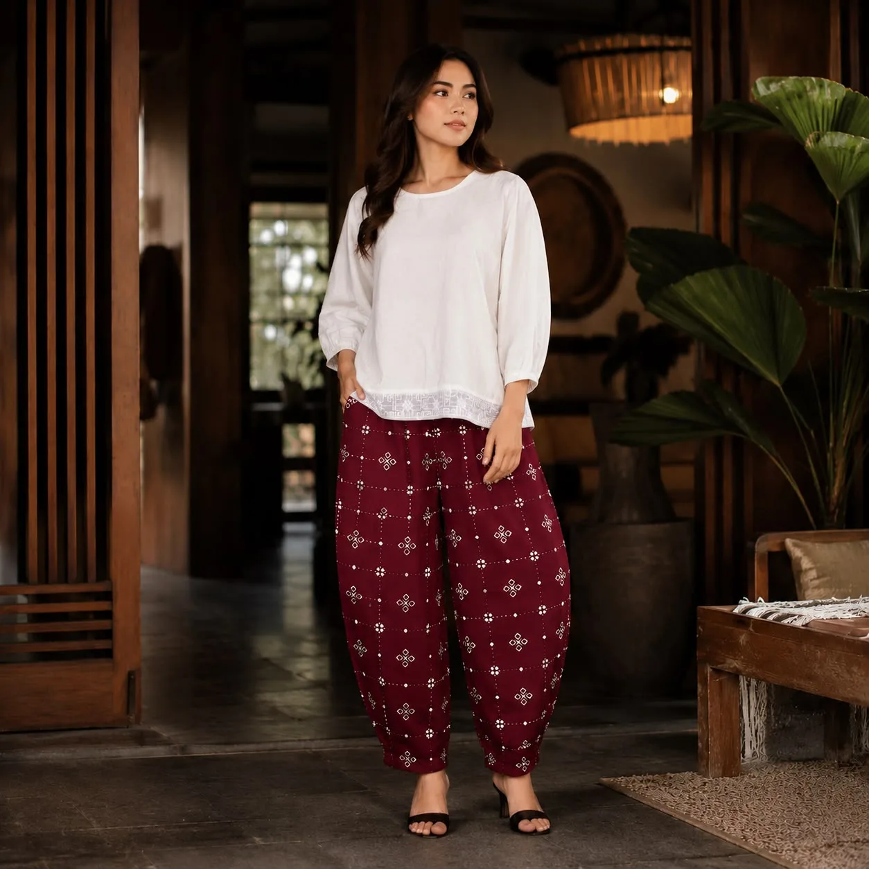 NEYDA - Ceplok Geometris Barrell Pants Batik Katun Premium